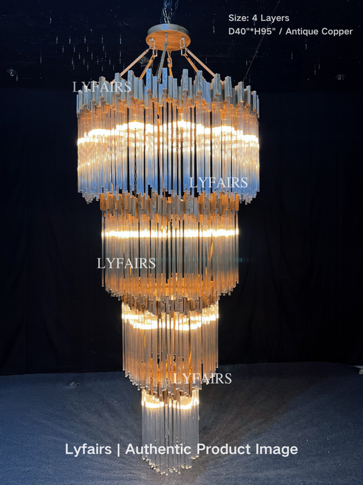 Araña de cristal glamurosa de múltiples capas, elegante y grande, para escalera/entrada/sala de estar/sala de reuniones de techo alto