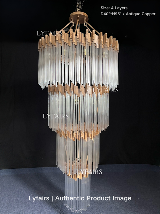 Araña de cristal glamurosa de múltiples capas, elegante y grande, para escalera/entrada/sala de estar/sala de reuniones de techo alto