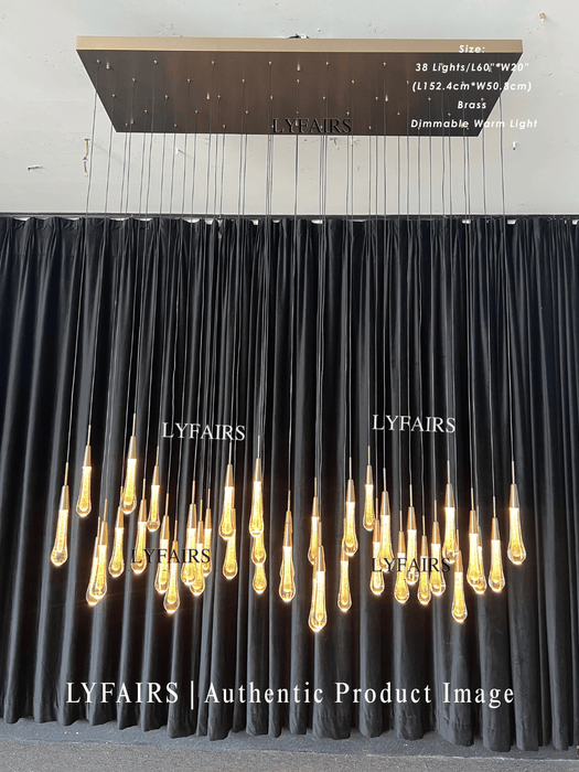 Lámpara de araña de cristal lineal con forma de gota de lluvia en cascada moderna para comedor/isla de cocina
