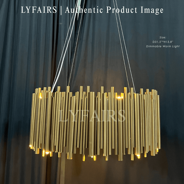 Lampadario a sospensione a tubo dorato moderno classico rotondo alla moda per soggiorno/sala da pranzo