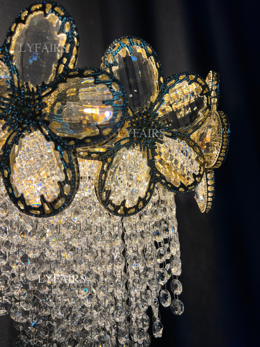 Modern Gold Flower Crystal Tassel Wall Light