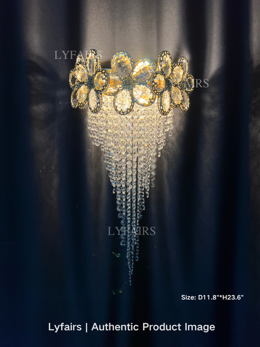 Modern Gold Flower Crystal Tassel Wall Light
