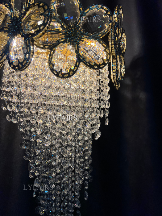 Modern Gold Flower Crystal Tassel Wall Light