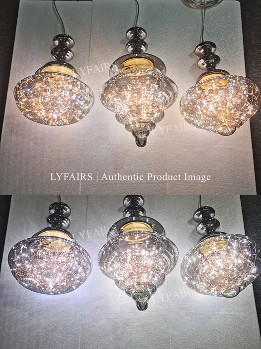 Modern Gray Glass Starry Sky Pendant Light Fixture for Dining Room/Bar/Kitchen Island