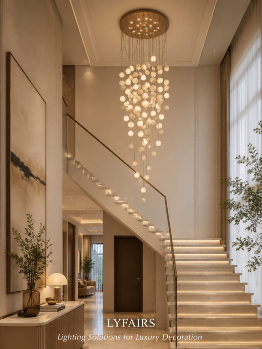 Modern Hanging Spherical Alabaster Chandelier for High Ceilings