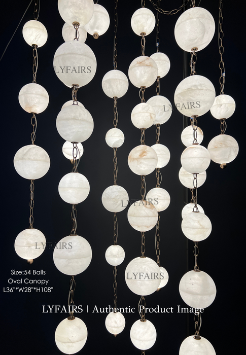 Modern Hanging Spherical Alabaster Chandelier for High Ceilings
