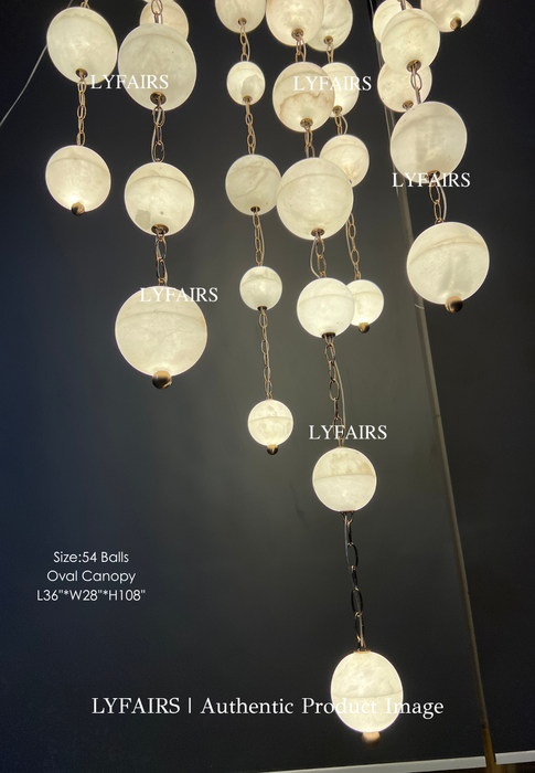 Modern Hanging Spherical Alabaster Chandelier for High Ceilings