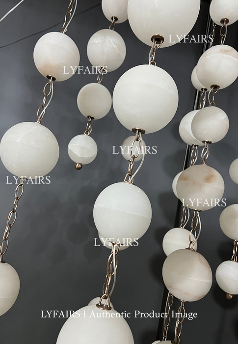 Modern Hanging Spherical Alabaster Chandelier for High Ceilings