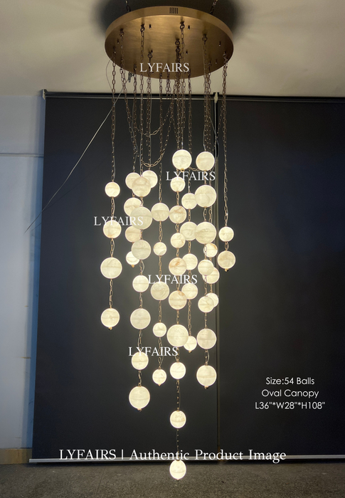 Modern Hanging Spherical Alabaster Chandelier for High Ceilings