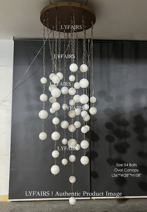 Modern Hanging Spherical Alabaster Chandelier for High Ceilings