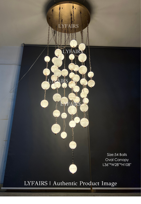 Modern Hanging Spherical Alabaster Chandelier for High Ceilings