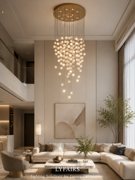 Modern Hanging Spherical Alabaster Chandelier for High Ceilings