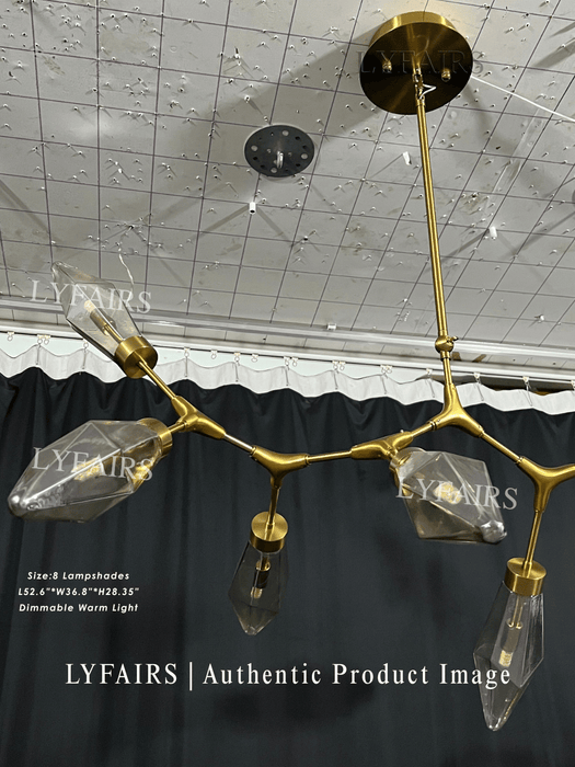 Modern Linear Branches Rock Glass Chandelier