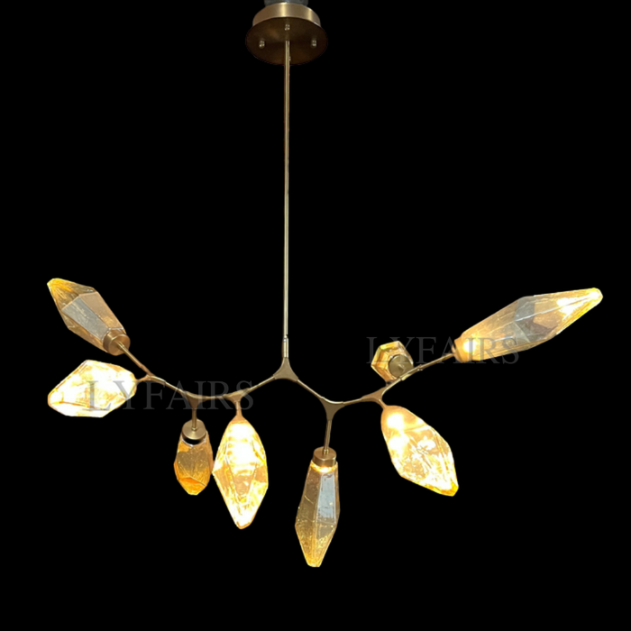 Modern Linear Branches Rock Glass Chandelier