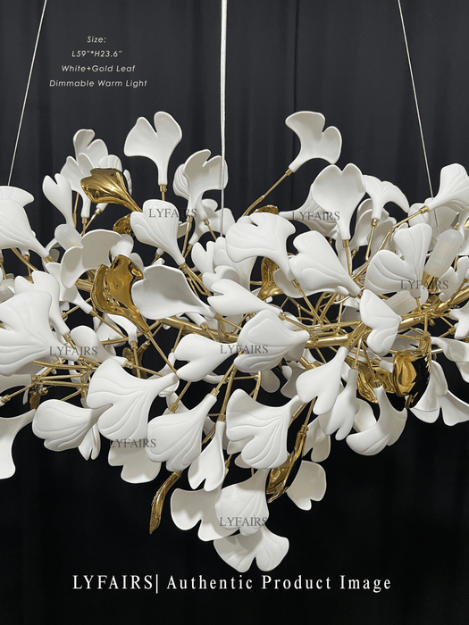 Modern Luxury Linear Ginkgo Ceramic Chandelier for Dining Room/Kitchen Island