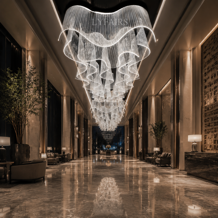 Modern Luxury Rectangular Translucent Acrylic Ribbon Chandelier