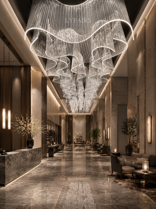 Modern Luxury Rectangular Translucent Acrylic Ribbon Chandelier
