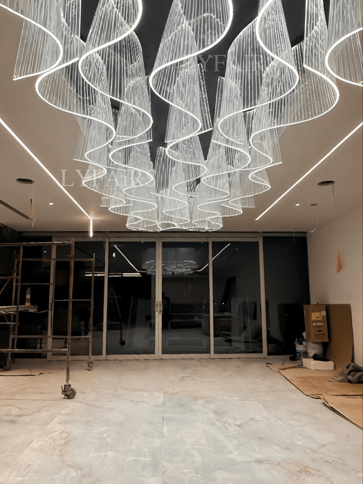 Modern Luxury Rectangular Translucent Acrylic Ribbon Chandelier