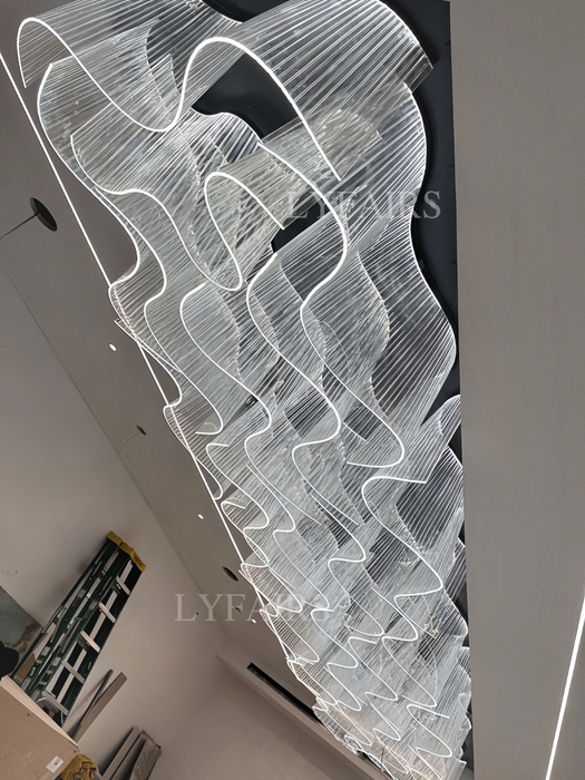 Modern Luxury Rectangular Translucent Acrylic Ribbon Chandelier
