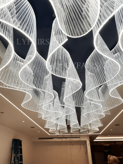 Modern Luxury Rectangular Translucent Acrylic Ribbon Chandelier