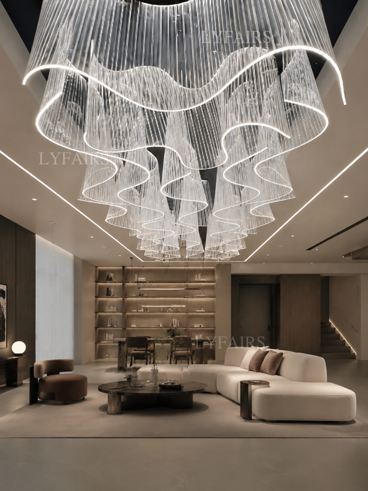 Modern Luxury Rectangular Translucent Acrylic Ribbon Chandelier