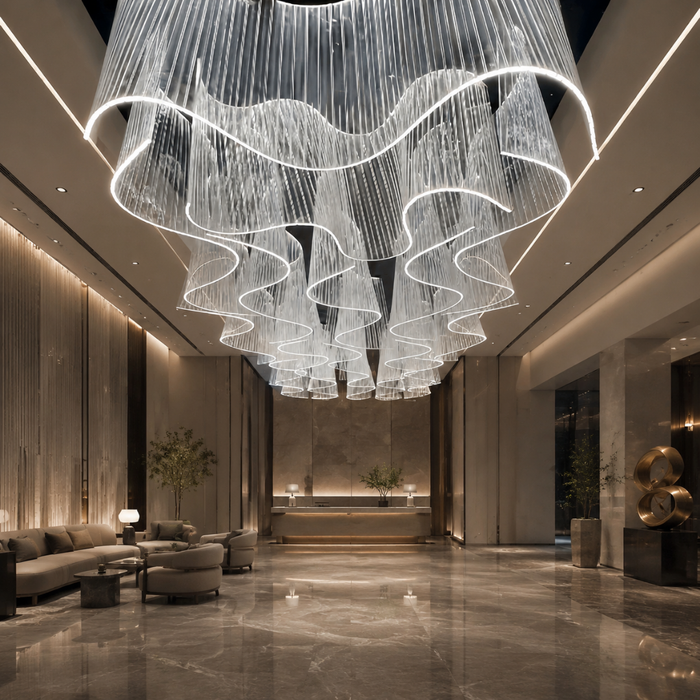 Modern Luxury Rectangular Translucent Acrylic Ribbon Chandelier
