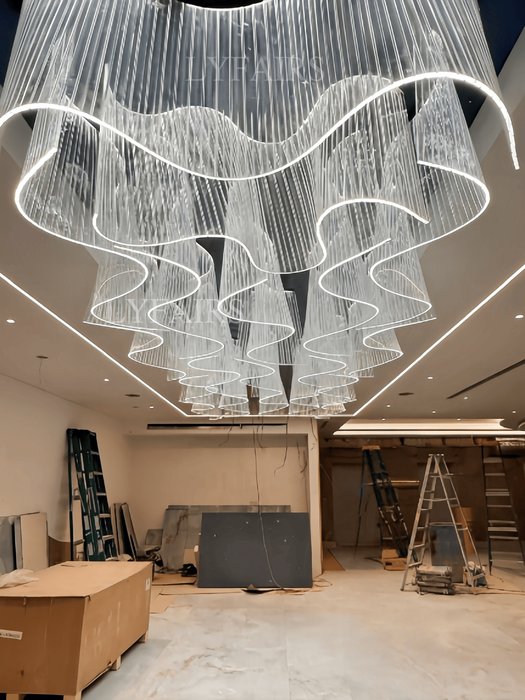 Modern Luxury Rectangular Translucent Acrylic Ribbon Chandelier