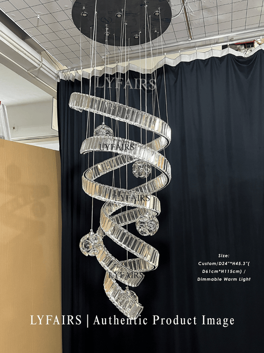 Modern Luxury Spiral Ribbon Multi-Ball Crystal Chandelier for Foyer/Staircase