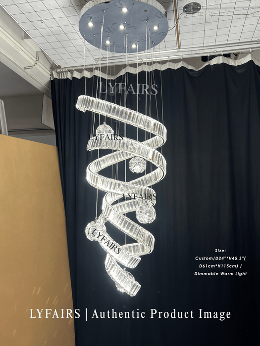 Modern Luxury Spiral Ribbon Multi-Ball Crystal Chandelier for Foyer/Staircase