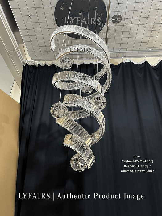 Modern Luxury Spiral Ribbon Multi-Ball Crystal Chandelier for Foyer/Staircase