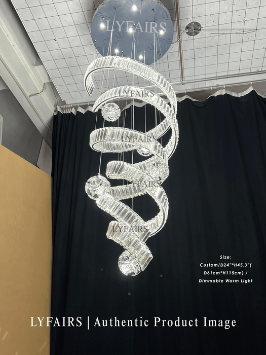Modern Luxury Spiral Ribbon Multi-Ball Crystal Chandelier for Foyer/Staircase
