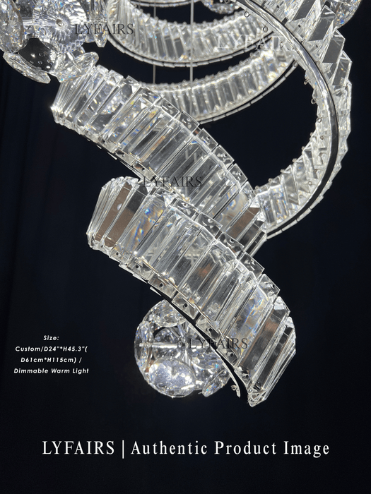 Modern Luxury Spiral Ribbon Multi-Ball Crystal Chandelier for Foyer/Staircase