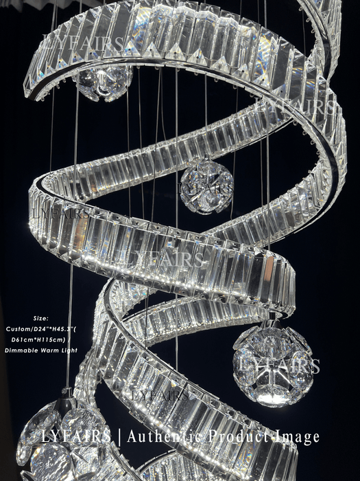 Modern Luxury Spiral Ribbon Multi-Ball Crystal Chandelier for Foyer/Staircase