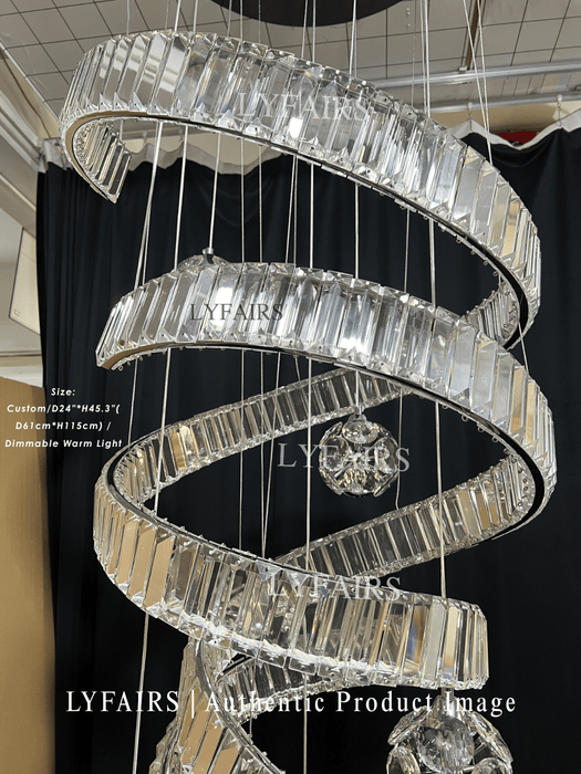 Modern Luxury Spiral Ribbon Multi-Ball Crystal Chandelier for Foyer/Staircase
