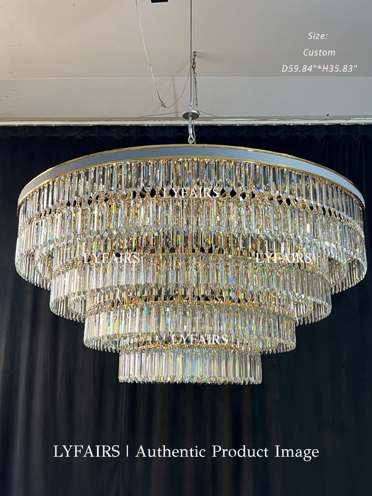 Lampadario di cristallo rotondo multi-livello di lusso moderno e di grandi dimensioni per foyer/soggiorno/scala