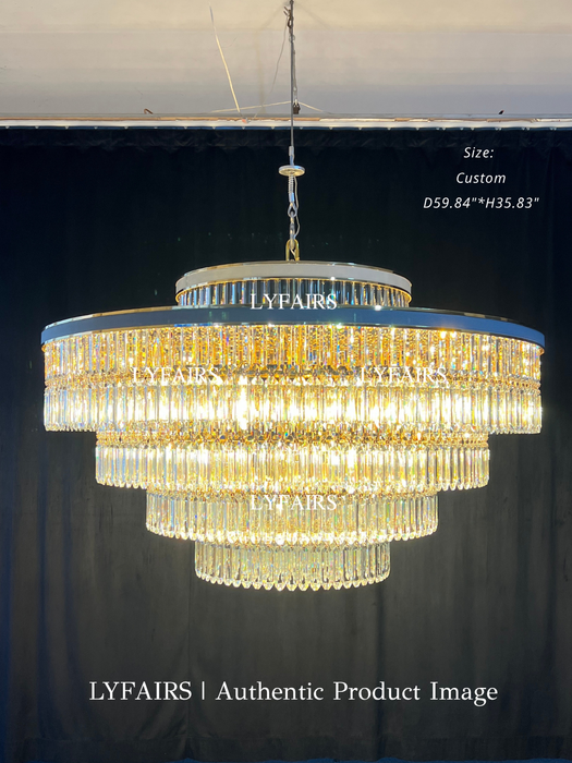 Lampadario di cristallo rotondo multi-livello di lusso moderno e di grandi dimensioni per foyer/soggiorno/scala
