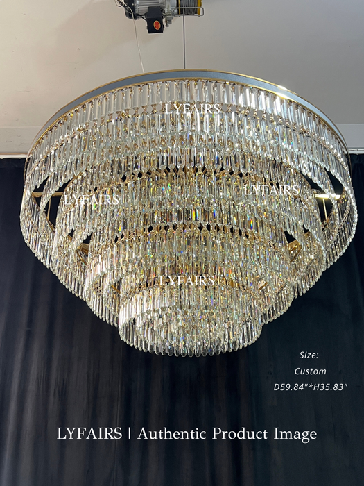 Lampadario di cristallo rotondo multi-livello di lusso moderno e di grandi dimensioni per foyer/soggiorno/scala