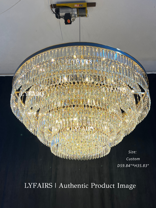 Lampadario di cristallo rotondo multi-livello di lusso moderno e di grandi dimensioni per foyer/soggiorno/scala