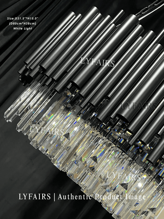 Modern Round Black Tube Crystal Chandelier for Low Ceiling