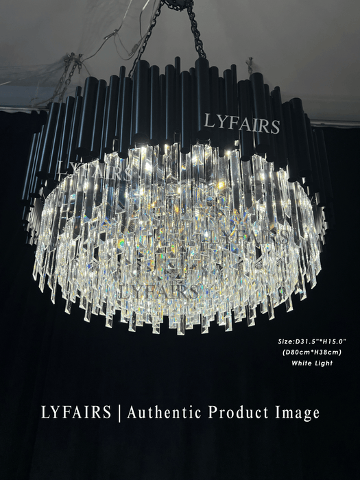 Modern Round Black Tube Crystal Chandelier for Low Ceiling