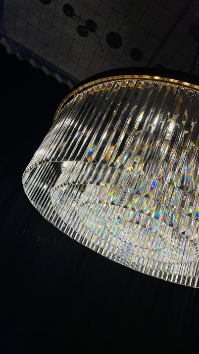 Modern Round Crystal Chandelier in Brass/Black Finish