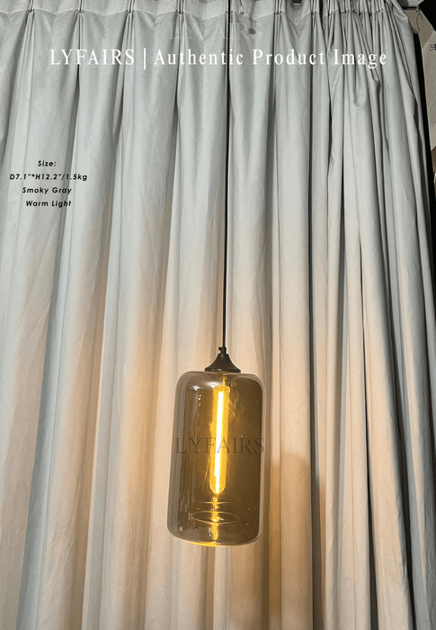 Modern Single Smoke Gray Glass Pendant