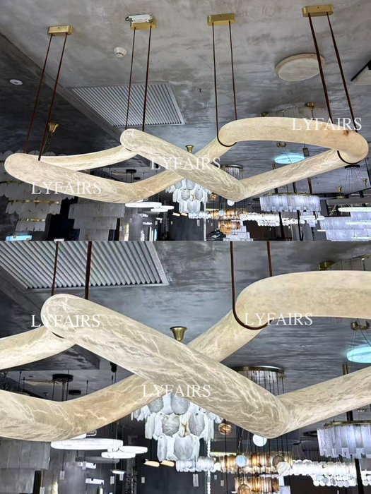 Modern Statement Infinity Wavy Twist Alabaster Chandelier