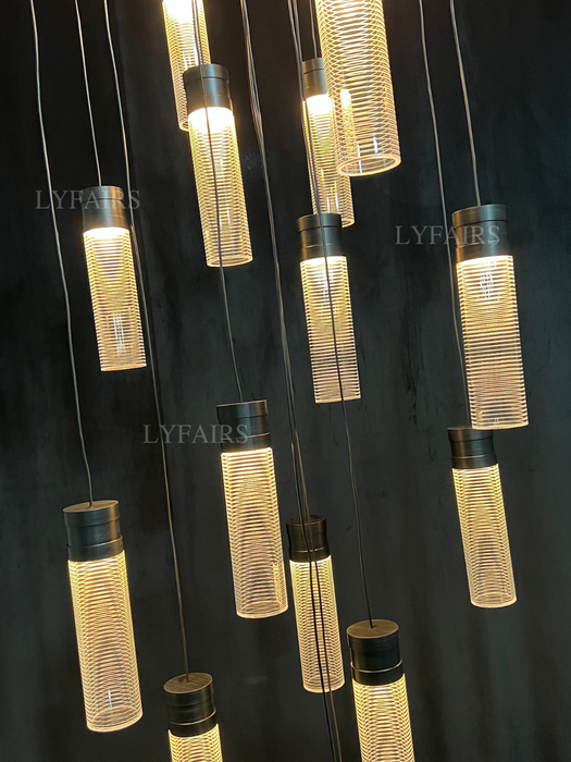 Modern Suspended Multi-Tube Acrylic Chandelier for High-ceiling
