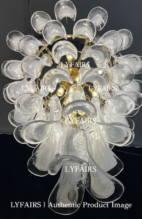 Lámpara de araña italiana tradicional de cristal de pétalos de mediados de siglo, arte moderno, 5/6 niveles