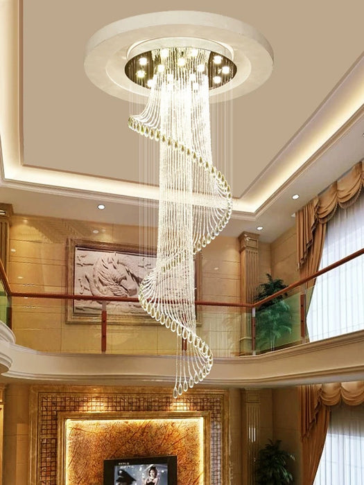 Modern Art Design Spiral Raindrop Crystal Chandelier for High Ceilings