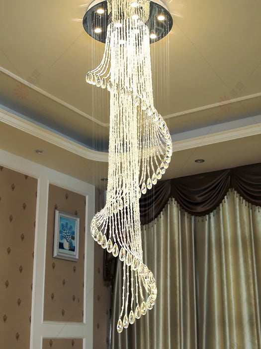 Modern Art Design Spiral Raindrop Crystal Chandelier for High Ceilings