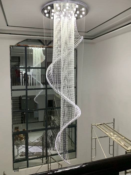 Modern Art Design Spiral Raindrop Crystal Chandelier for High Ceilings