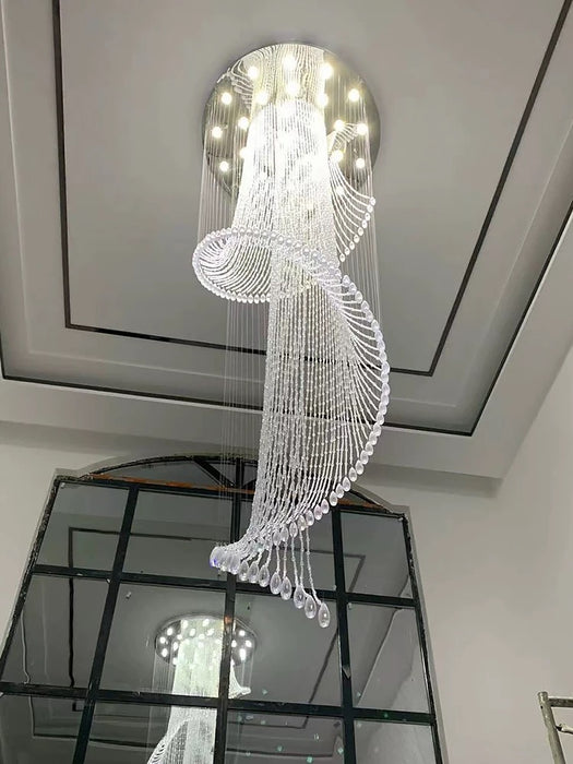 Modern Art Design Spiral Raindrop Crystal Chandelier for High Ceilings