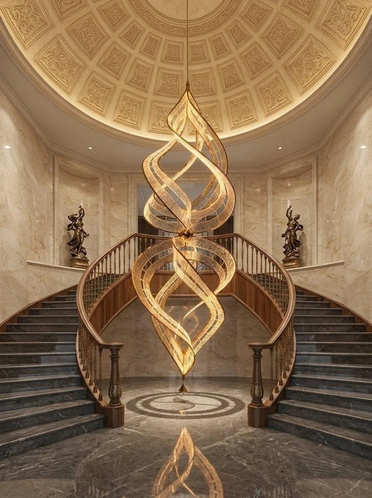 Modern Artistic Double Spiral Acrylic Chandelier for High Ceilings/Staircase/Foyer